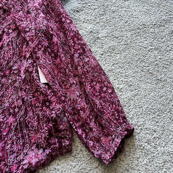 Lucky Brand Purple Metallic Blend Floral Long Sleeve Blouse - Picture 3 of 5